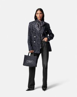 Denim | Versace Blazer Slim Masculin En Denim Barocco