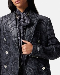 Denim | Versace Blazer Slim Masculin En Denim Barocco