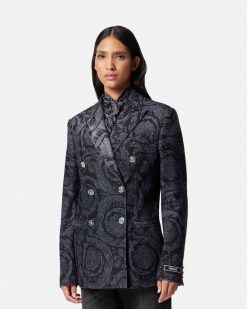 Denim | Versace Blazer Slim Masculin En Denim Barocco