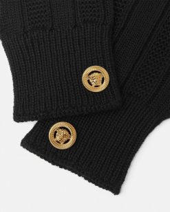 Accessoires Textiles | Versace Gants En Maille Cotelee Medusa