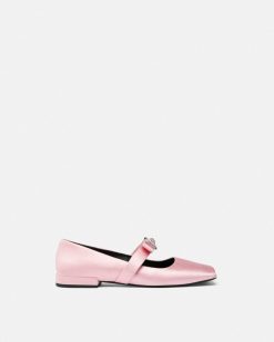 Mocassins Et Ballerines | Versace Ballerines Ouvertes En Satin Gianni Ribbon