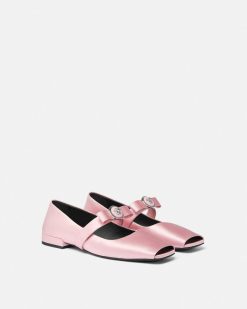 Mocassins Et Ballerines | Versace Ballerines Ouvertes En Satin Gianni Ribbon