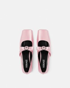 Mocassins Et Ballerines | Versace Ballerines Ouvertes En Satin Gianni Ribbon