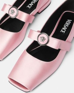 Mocassins Et Ballerines | Versace Ballerines Ouvertes En Satin Gianni Ribbon