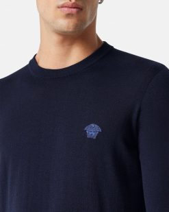 Maille | Versace Pull Brode En Laine Melangee