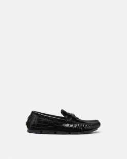 Chaussures Drivers | Versace Mocassins Medusa En Cuir Effet Croco