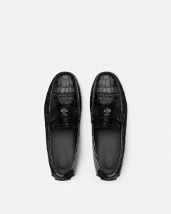 Chaussures Drivers | Versace Mocassins Medusa En Cuir Effet Croco