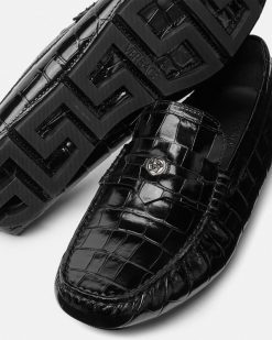 Chaussures Drivers | Versace Mocassins Medusa En Cuir Effet Croco