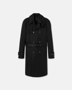 Vestes Et Manteaux | Versace Long Trench En Gabardine