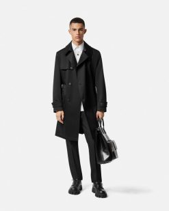 Vestes Et Manteaux | Versace Long Trench En Gabardine