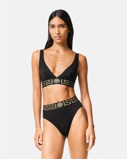 Soutiens-Gorge Et Slips | Versace Slip De Bain Taille Haute A Bordure Greca