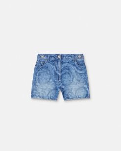 Denim | Versace Short Boyfriend En Denim Barocco