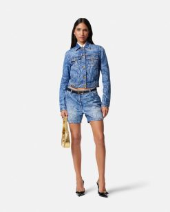 Denim | Versace Short Boyfriend En Denim Barocco