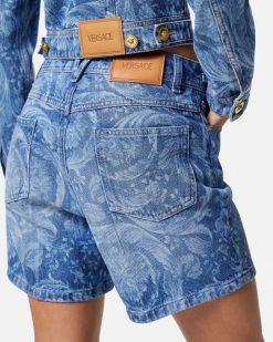 Denim | Versace Short Boyfriend En Denim Barocco