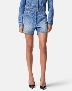 Denim | Versace Short Boyfriend En Denim Barocco