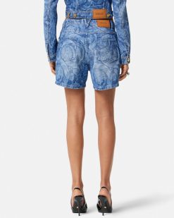 Denim | Versace Short Boyfriend En Denim Barocco