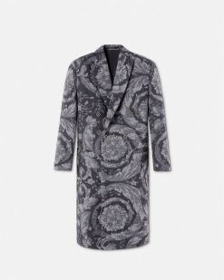 Vestes Et Manteaux | Versace Manteau Long En Cachemire Melange Barocco