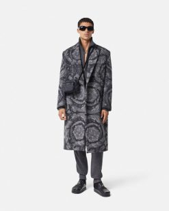 Vestes Et Manteaux | Versace Manteau Long En Cachemire Melange Barocco