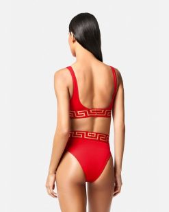 Maillots De Bain | Versace Bas De Bikini Taille Haute A Bordure Greca