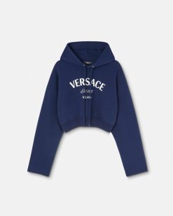 T-Shirts Et Pulls | Versace Sweat A Capuche Court Versace Milano Stamp