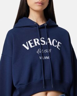 T-Shirts Et Pulls | Versace Sweat A Capuche Court Versace Milano Stamp