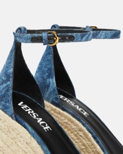 Medusa '95 | Versace Barocco Sandales Compensees En Denim 120 Mm