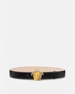 Ceintures | Versace Ceinture En Cuir La Medusa Avec Cristaux